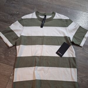 lululemon athletica Green and White Striped Short Sleeve Tee